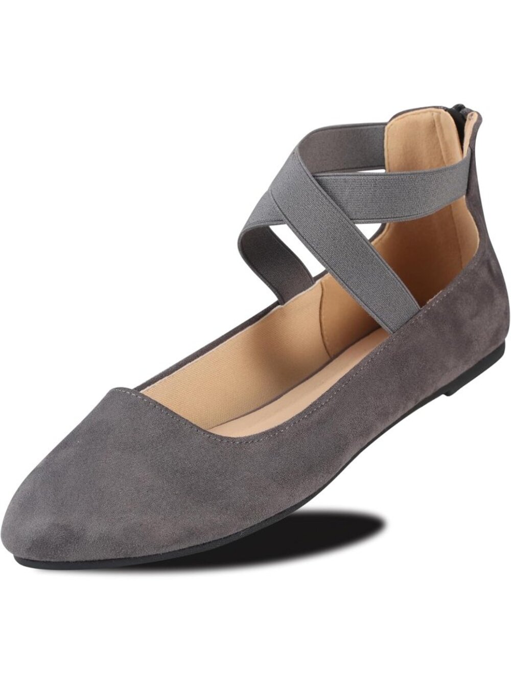 Women's Su Grey Ankle Strap Imported Faux Leather Ballerina Ballet Flats